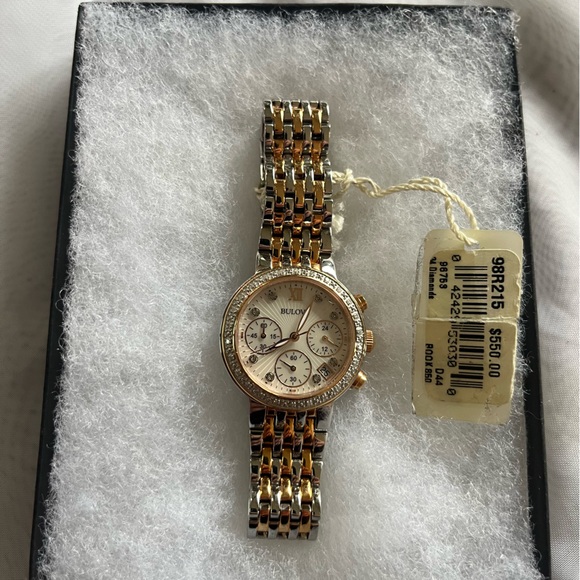 Bulova Rose Gold Diamond Chronograph Watch Women